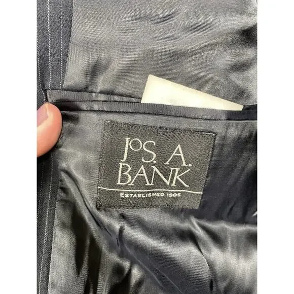 Jos A Bank Suit 44R 44 Regular Black Stripe Pinstripe 2B Executive Suit Corpcore